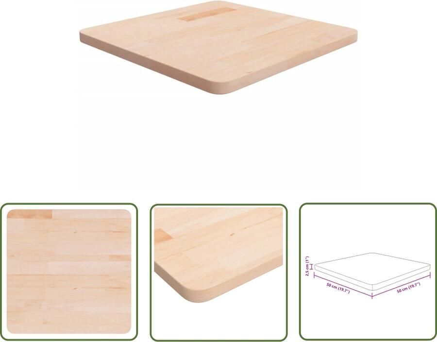 The Living Store Massief Eikenhouten Tafelblad 50 x 50 x 2.5 cm Rustiek Ontwerp Massief Eikenhouten Tafelblad Eikenhouten Tafeltop Rustic Tafellaag Vintage Tafelblad Landelijke Tafelblad - Foto 3