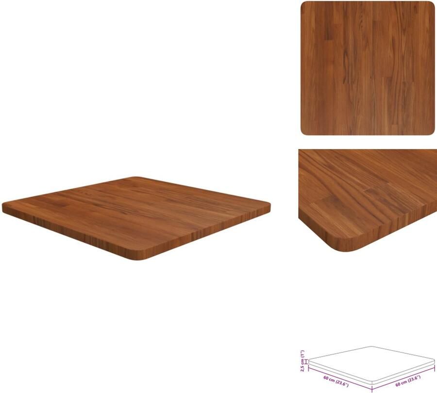 The Living Store Tafelblad vierkant 60x60x2 5cm behandeld eiken donkerbruin Eikenhouten Tafelblad Bruin Vintage Tafelblad Landelijke Tafel Rustic Design - Foto 2