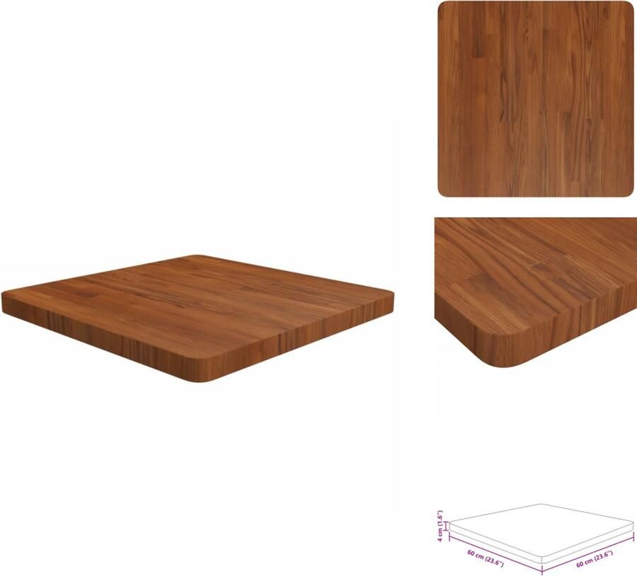 The Living Store Tafelblad vierkant 60x60x4cm behandeld eiken donkerbruin Massief Eikenhouten Tafelblad Eikenhouten Tafelblad Ronde Tafelblad Rechthoekig Tafelblad