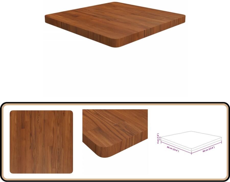 The Living Store Tafelblad vierkant 60x60x4cm behandeld eiken donkerbruin Massief Eikenhouten Tafelblad Eikenhouten Tafelblad Ronde Tafelblad Rechthoekig Tafelblad - Foto 3