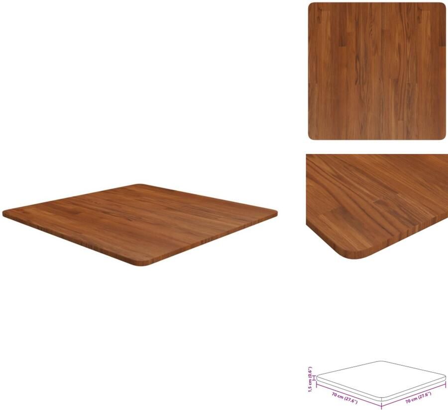 VidaXL The Living Store Tafelblad vierkant 70x70x1 5cm behandeld eiken donkerbruin Tafelblad Eikenhouten Tafelblad Massief Hout Bruin Tafelblad Vintage Tafelblad - Foto 2