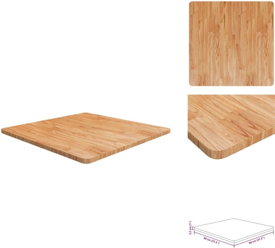 VidaXL Tafelblad Tafel Houten Tafelblad Tafels Tafelblad vierkant 80x80x2 5cm massief eiken lichtbruin