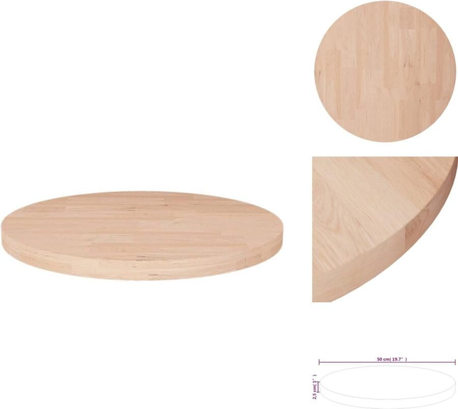 VidaXL Tafelblad Tafelbladen Houten Tafelblad Blad Tafelblad rond Ø50x2 5 cm onbehandeld massief eikenhout