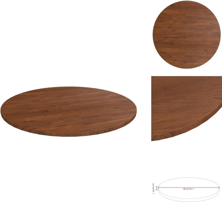 VidaXL Tafelblad Tafelbladen Houten Tafelblad Blad Tafelblad rond Ø80x1 5 cm bewerkt massief eikenhout donkerbruin