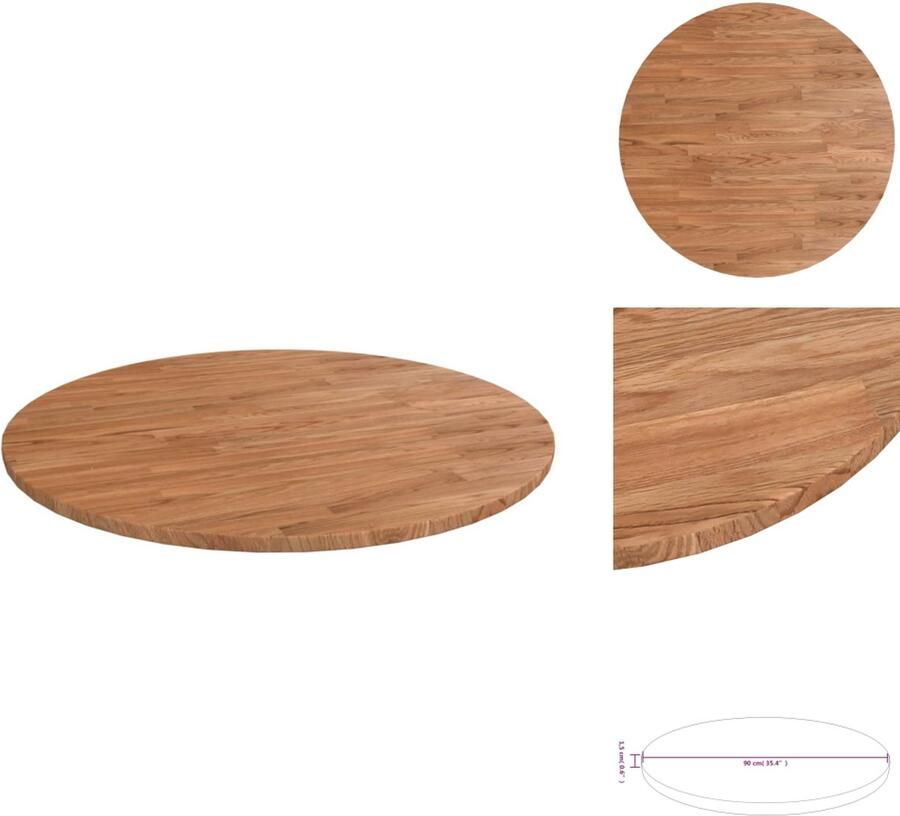 VidaXL Tafelblad Tafelbladen Houten Tafelblad Blad Tafelblad rond Ø90x1 5 cm bewerkt massief eikenhout lichtbruin