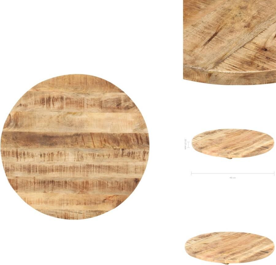 VidaXL Tafelblad Massief mangohout Diameter- 40 cm Dikte- 25-27 mm Gepolijst geschilderd en gelakt Tafelonderdeel