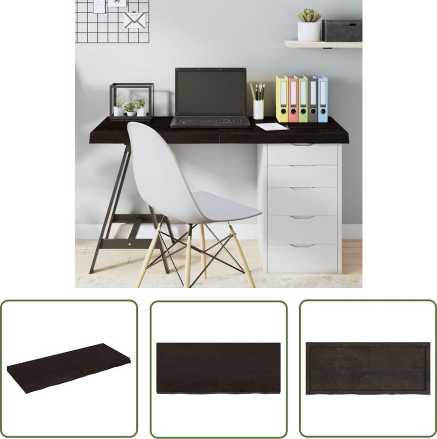 The Living Store Tafelblad 120x50x(2-6)cm behandeld eikenhout donkerbruin Tafelblad Eikenhouten Tafelblad Salontafel Eethoektafel Tweedehands Tafelblad - Foto 2