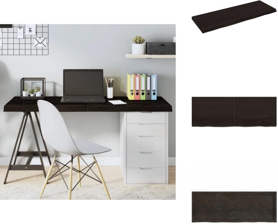 The Living Store Tafelblad 140x50x(2-6)cm behandeld eikenhout donkerbruin Eikenhouten Tafelblad Vervangen Salontafel Eettafel Industriële Tafel - Foto 2