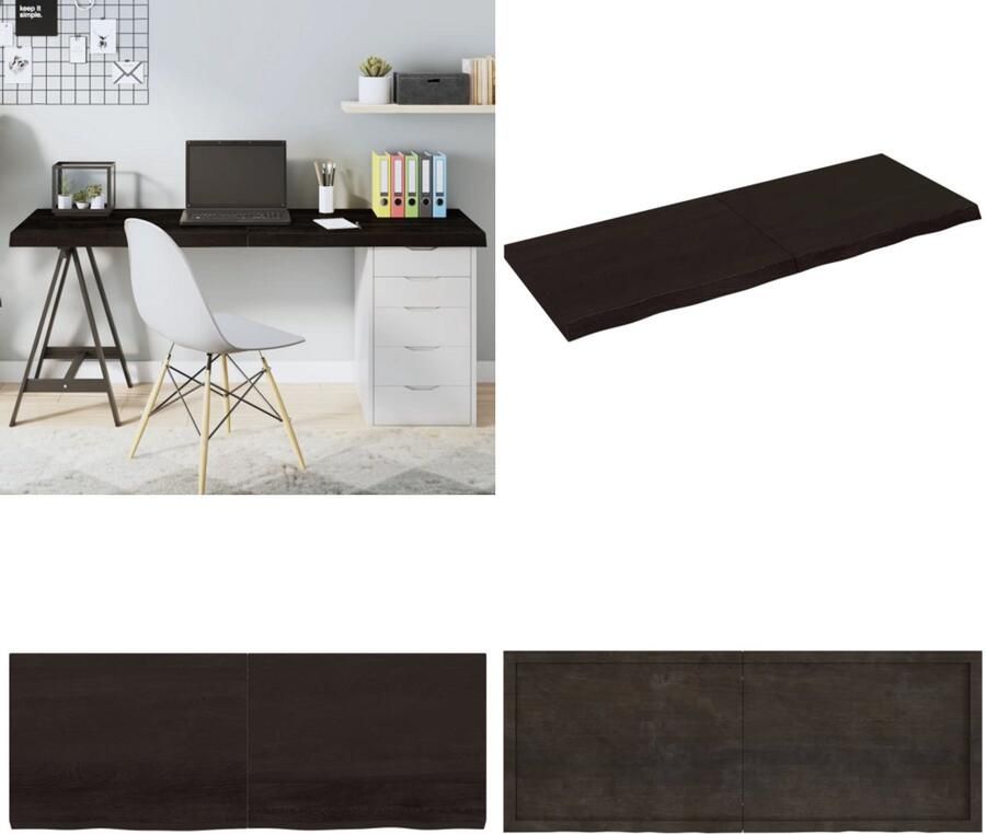 The Living Store Tafelblad 160x60x(2-6)cm behandeld eikenhout donkerbruin Tafelblad Eikenhouten Tafelblad Salontafel Eetkamertafel Donkergroene Tafel - Foto 2