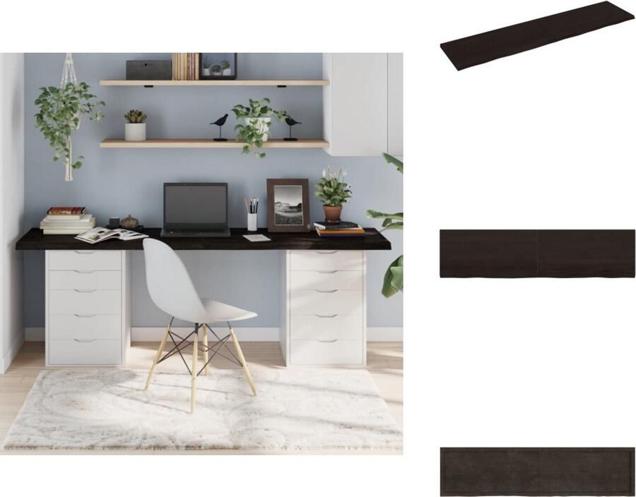 The Living Store Tafelblad 200x50x(2-4)cm behandeld eikenhout donkerbruin Tafelblad Eikenhouten Tafelblad Vervangen Salontafel Eetkamertafel - Foto 3