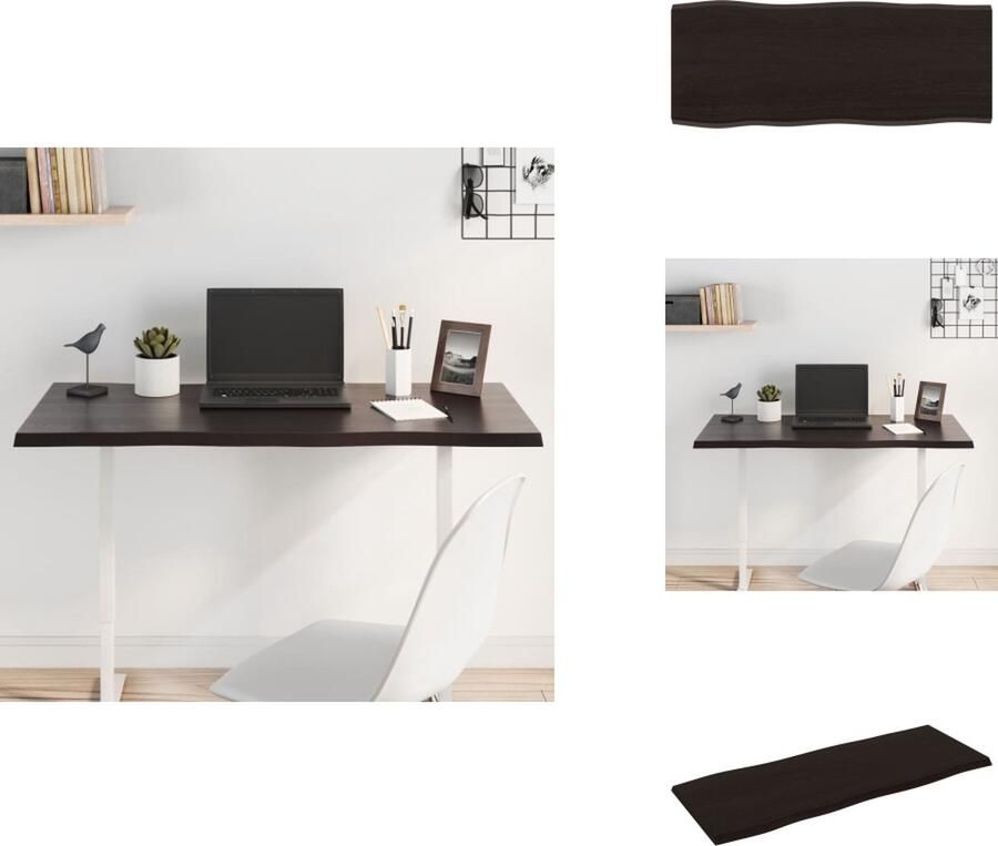 VidaXL Tafelblad Tafelbladen Plank Houten Tafelblad natuurlijke rand 100x40x2 cm eikenhout donkerbruin - Foto 2