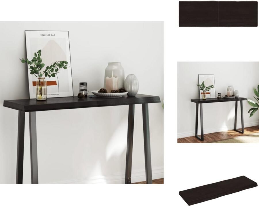 The Living Store Tafelblad natuurlijke rand 120x40x(2-6)cm eikenhout donkerbruin Tafelblad Eiken Eikenhouten Tafelblad Vervangen Salontafel Eethoek Tafel - Foto 2