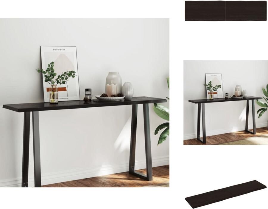 The Living Store Tafelblad natuurlijke rand 160x40x(2-6)cm eikenhout donkerbruin Eikenhouten Tafelblad Vervangen Salontafel Eetkamertafel Industriële Tafel - Foto 3