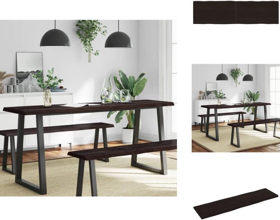 The Living Store Tafelblad natuurlijke rand 180x50x(2-4)cm eikenhout donkerbruin Eikenhouten Tafelblad Vervangen Salontafel Eettafel Industriele Tafel