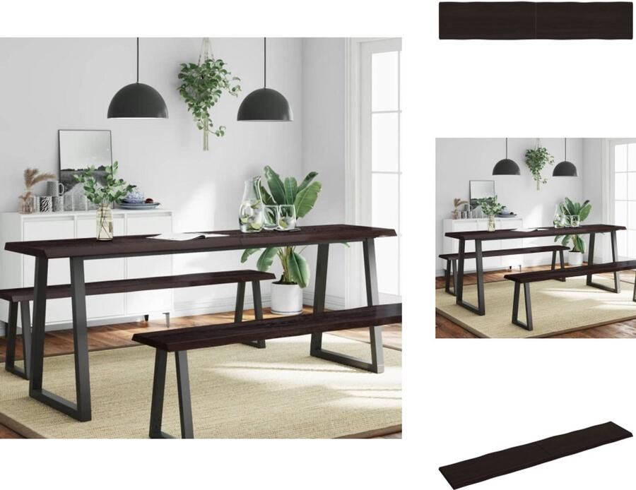 The Living Store Tafelblad natuurlijke rand 200x40x(2-4)cm eikenhout donkerbruin Tafelblad Eiken Eikenhouten Tafelblad Vervangen Salontafel Eethoek