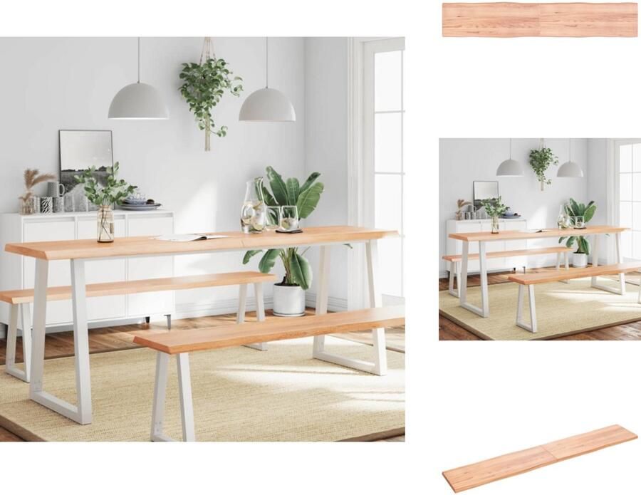 VidaXL Tafelblad Tafelbladen Plank Houten Tafelblad natuurlijke rand 220x40x(2-4) cm eikenhout lichtbruin