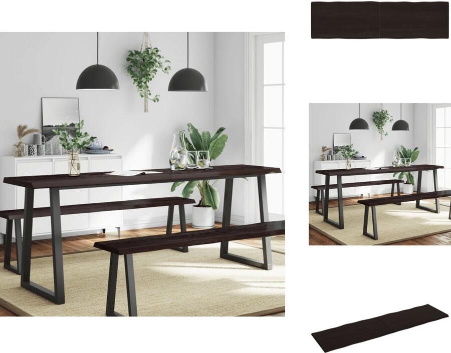 VidaXL Tafelblad Tafelbladen Plank Houten Tafelblad natuurlijke rand 220x60x(2-4)cm eikenhout donkerbruin
