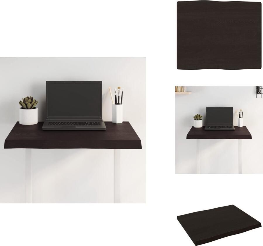 The Living Store Tafelblad natuurlijke rand 60x50x(2-4) cm eikenhout donkerbruin Eikenhouten Tafelblad Vervangen Salontafel Eetkamertafel Vintage Tafelblad - Foto 4