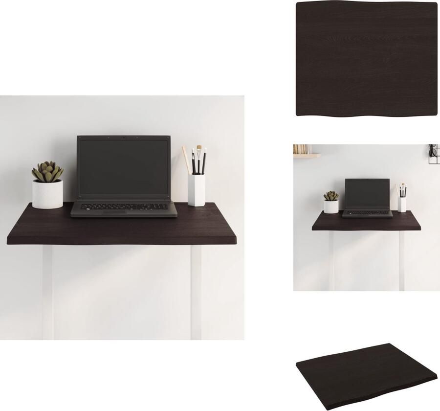 VidaXL Tafelblad Tafelbladen Plank Houten Tafelblad natuurlijke rand 60x50x2 cm eikenhout donkerbruin - Foto 2