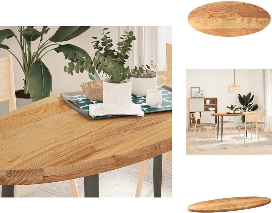 VidaXL Tafelblad Tafelbladen Salontafelblad Bijzettafelblad Tafelblad 140x60x4 cm ovaal massief eikenhout lichtbruin