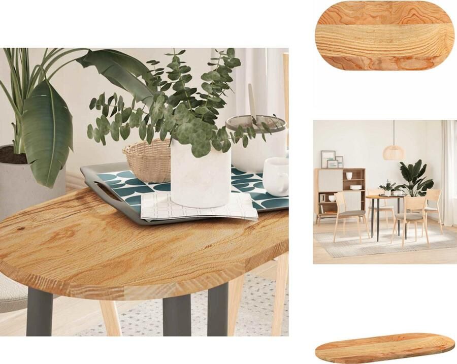 VidaXL Tafelblad Tafelbladen Salontafelblad Bijzettafelblad Tafelblad 80x40x2 cm ovaal massief eikenhout lichtbruin