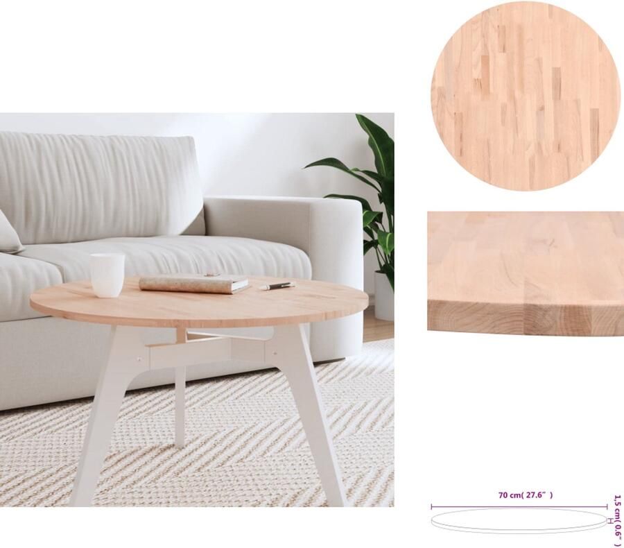 VidaXL Tafelblad Tafelbladen Vervangend Tafelblad Blad Tafelblad rond Ø70x1 5 cm massief beukenhout