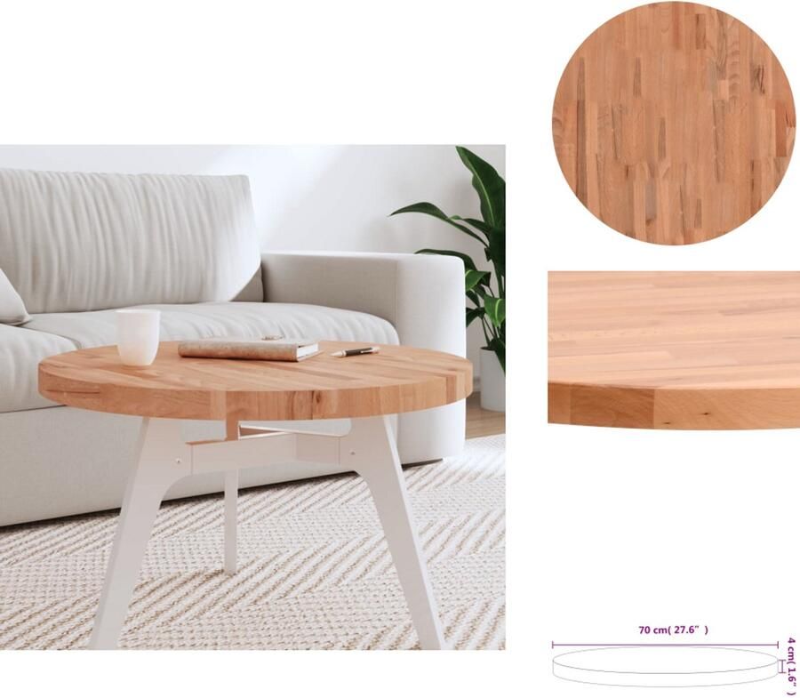 VidaXL Tafelblad Tafelbladen Vervangend Tafelblad Blad Tafelblad rond Ø70x4 cm massief beukenhout