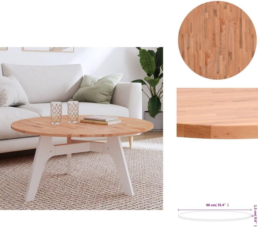 VidaXL Tafelblad Tafelbladen Vervangend Tafelblad Blad Tafelblad rond Ø90x1 5 cm massief beukenhout