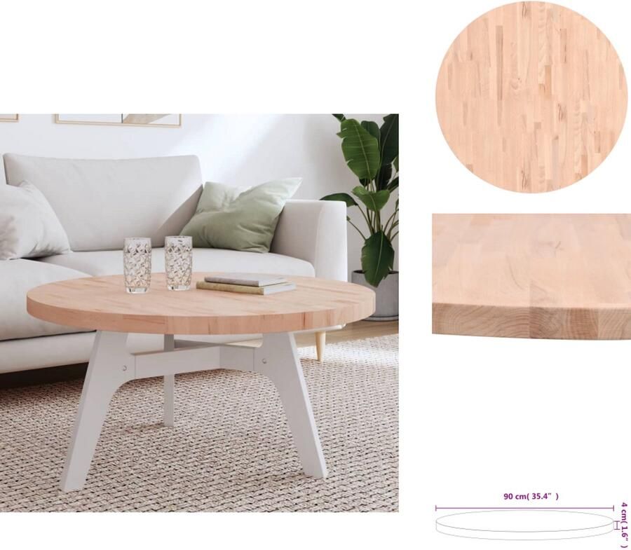 VidaXL Tafelblad Tafelbladen Vervangend Tafelblad Blad Tafelblad rond Ø90x4 cm massief beukenhout