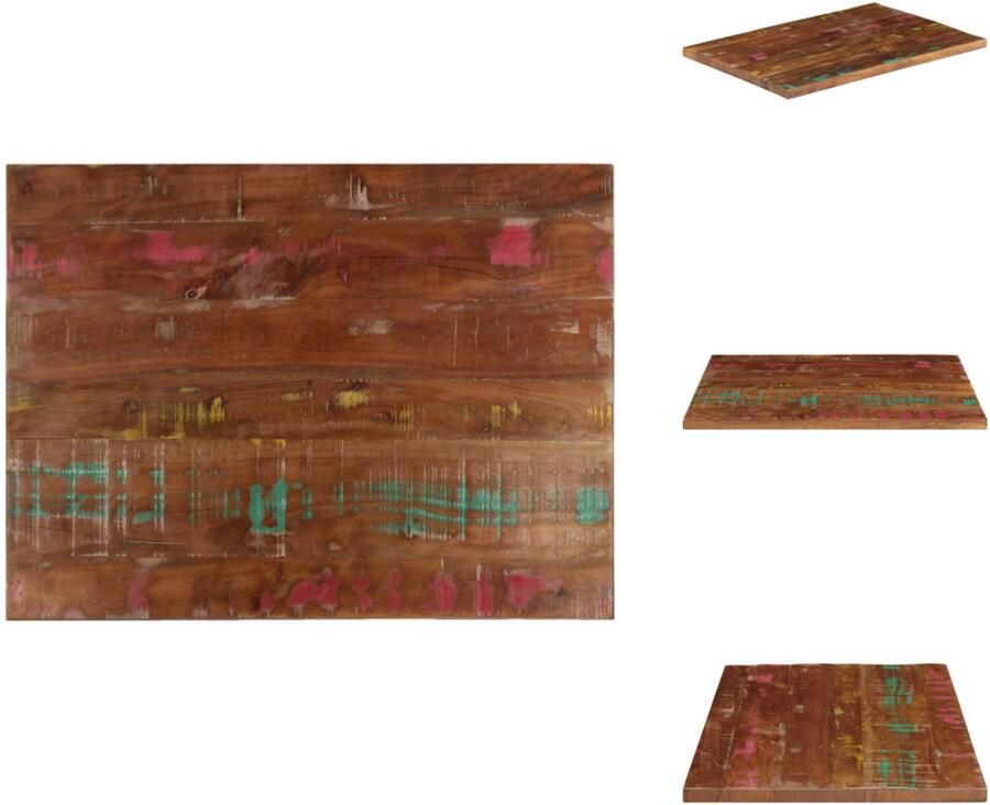 The Living Store Rustiek Massief Gerecycled Houten Tafelblad 90 x 70 x 2.5 cm Meerkleurig Houten Tafelblad Vintage Tafelblad Industrieel Tafelblad Gerecycleerd Hout Rustic Tafels