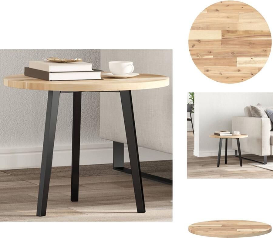 VidaXL The Living Store Tafelblad rond Ø 50x2 cm massief acaciahout Bureau Blad Acacia Tafelblad Hout Ronde Tafelblad Acaciahout Onbewerkt Hout - Foto 2