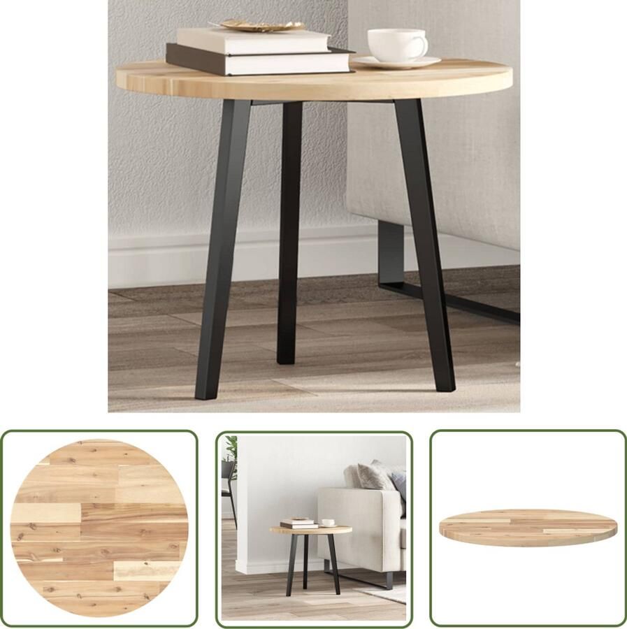 VidaXL The Living Store Tafelblad rond Ø 50x2 cm massief acaciahout Bureau Blad Acacia Tafelblad Hout Ronde Tafelblad Acaciahout Onbewerkt Hout - Foto 2