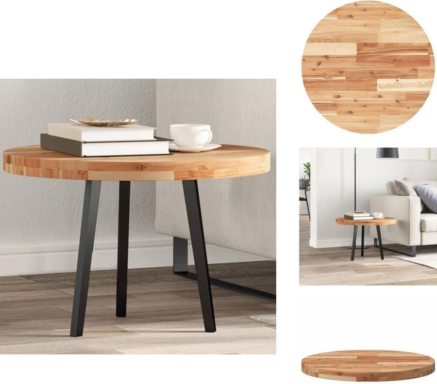 The Living Store Acaciahouten tafelblad 60 x 4 cm Rond Duurzaam Houten Tafelblad Acacia Hout Ronde Tafelblad Tweedehands Tafelblad Vintage Tafelblad - Foto 2