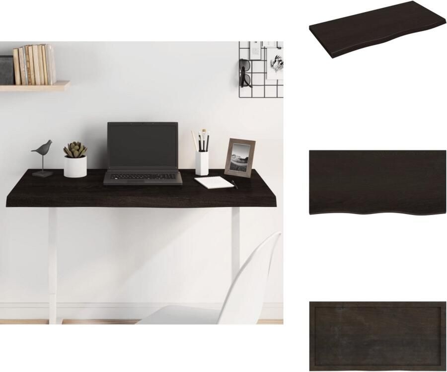 The Living Store Tafelblad 100x50x(2-4)cm behandeld eikenhout donkerbruin Tafelblad Eiken Eikenhouten Tafelblad Massief Eiken Vintage Tafelblad Industriele Tafelblad