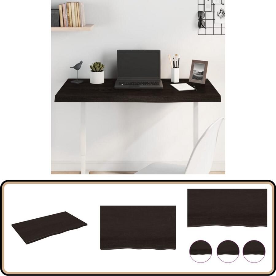 VidaXL Tafelblad 100x60x2 cm Eikenhout Donkerbruin Tafelblad Eikenhouten Tafelblad Massief Eikenhout Tafelblad Vervangen Salontafel Eetkamertafel - Foto 2