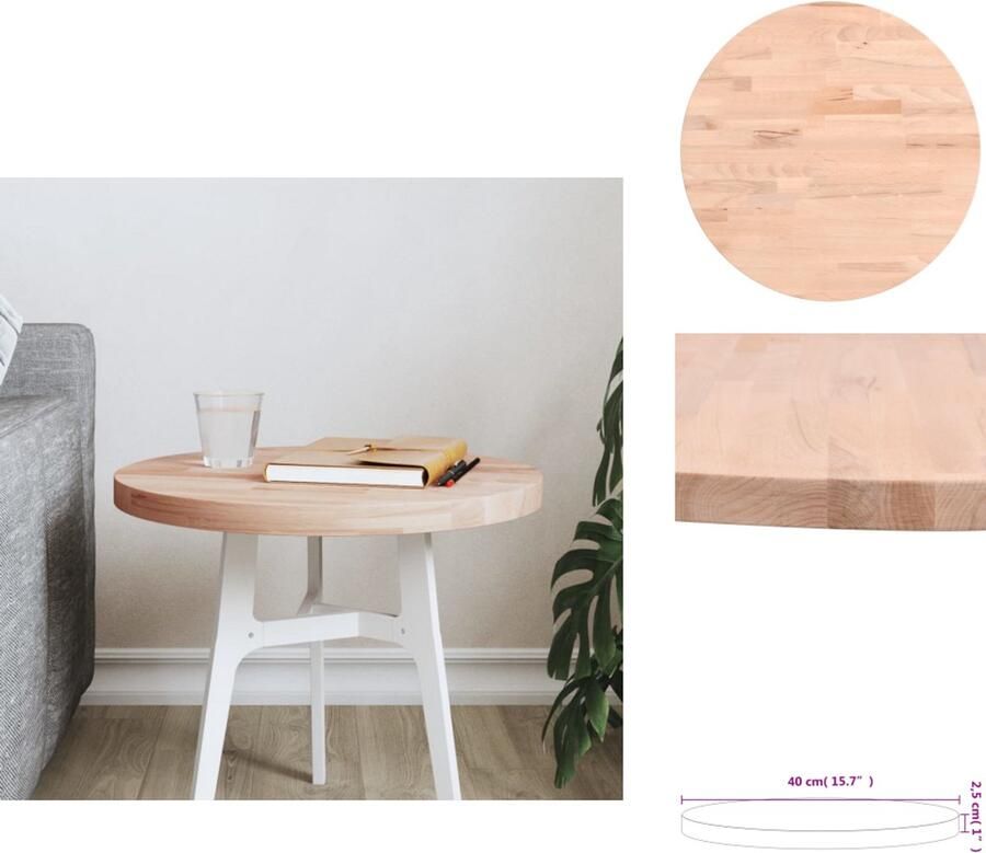 VidaXL Tafelblad Tafelbladen Vervangend Tafelblad Vervangend Houten Tafelblad rond Ø40x2 5 cm massief beukenhout