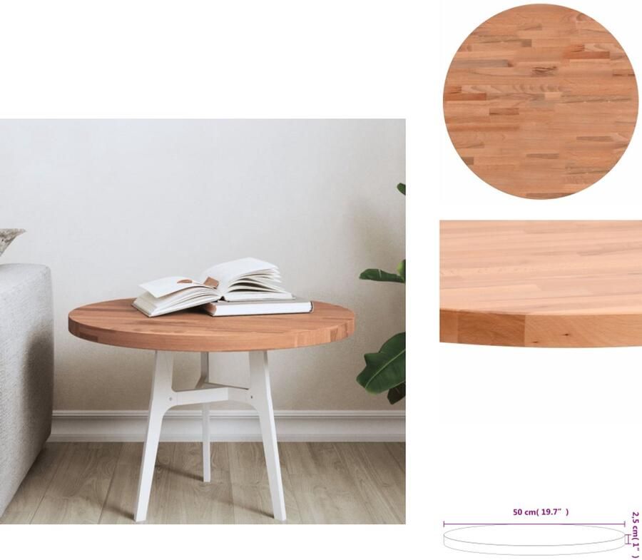 VidaXL Tafelblad Tafelbladen Vervangend Tafelblad Vervangend Houten Tafelblad rond Ø50x2 5 cm massief beukenhout