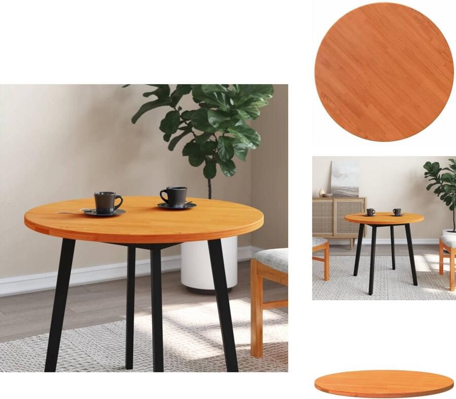 VidaXL Tafelblad Tafelbladen Vervangend Tafelblad Vervangend Houten Tafelblad rond Ø80x2 5 cm massief grenenhout wasbruin