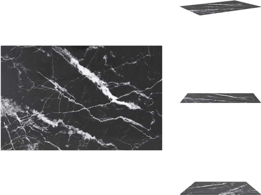 VidaXL Tafelblad Tafelbladen Vervangend Tafelblad Vervangende Tafelbladen Tafelblad 100x62 cm 8 mm gehard glas met marmeren design zwart