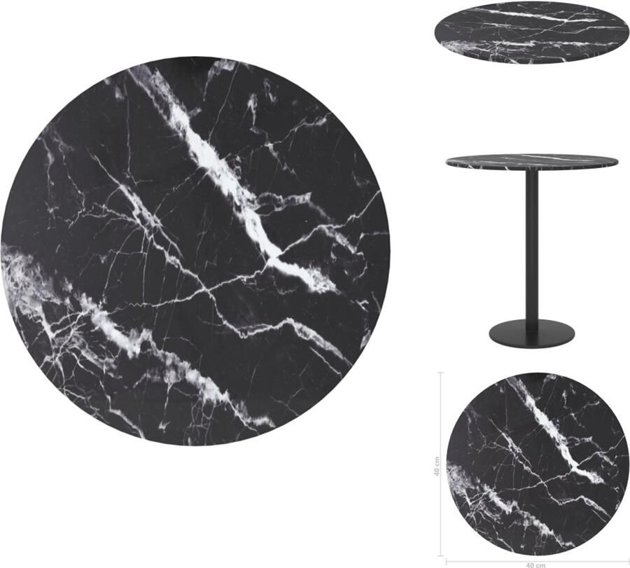 VidaXL Tafelblad Tafelbladen Vervangend Tafelblad Vervangende Tafelbladen Tafelblad Ø40x0 8 cm gehard glas met marmeren design zwart
