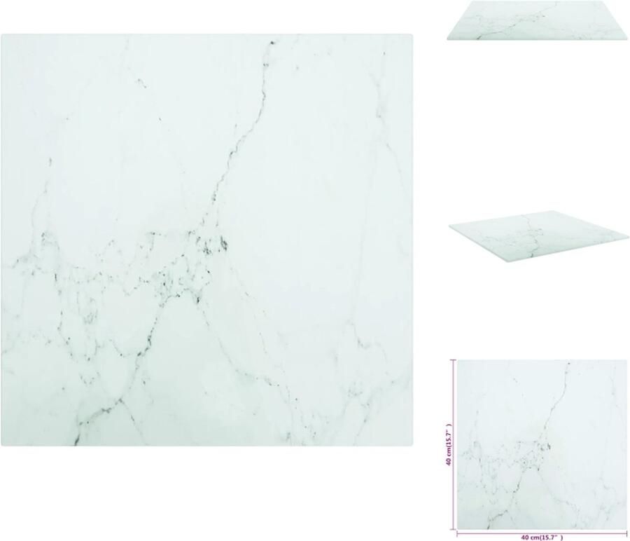 VidaXL Tafelblad Tafelbladen Vervangend Tafelblad Vervangende Tafelbladen Tafelblad 40x40 cm 6 mm gehard glas met marmeren design wit