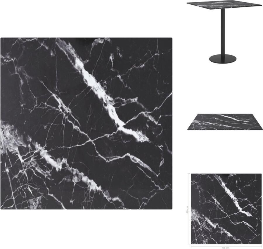VidaXL Tafelblad Tafelbladen Vervangend Tafelblad Vervangende Tafelbladen Tafelblad 40x40 cm 6 mm gehard glas met marmeren design zwart