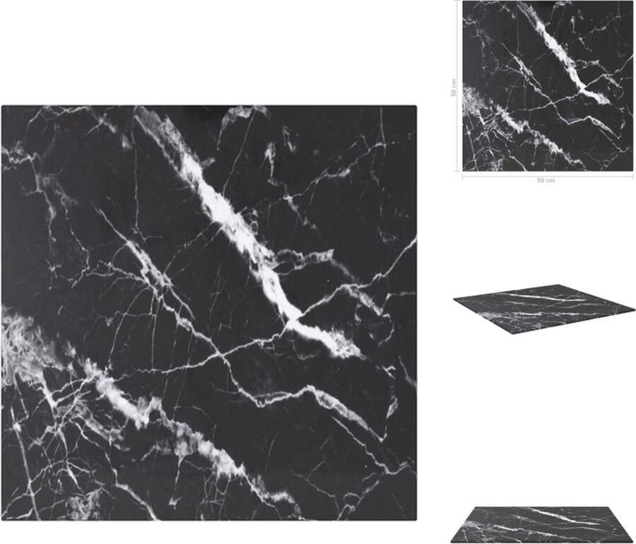 VidaXL Tafelblad Tafelbladen Vervangend Tafelblad Vervangende Tafelbladen Tafelblad 50x50 cm 6 mm gehard glas met marmeren design zwart