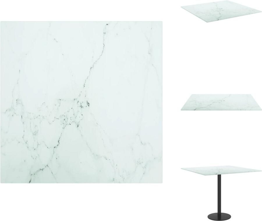 VidaXL Tafelblad Tafelbladen Vervangend Tafelblad Vervangende Tafelbladen Tafelblad 50x50 cm 6 mm gehard glas met marmeren design wit - Foto 2
