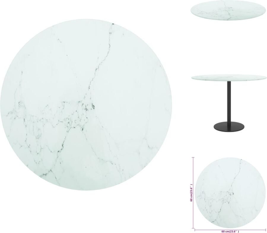 VidaXL Tafelblad Tafelbladen Vervangend Tafelblad Vervangende Tafelbladen Tafelblad Ø60x0-8 cm gehard glas met marmeren design wit