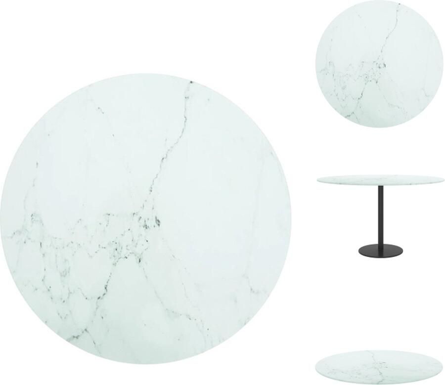 VidaXL Tafelblad Tafelbladen Vervangend Tafelblad Vervangende Tafelbladen Tafelblad Ø70x0 8 cm gehard glas met marmeren design wit