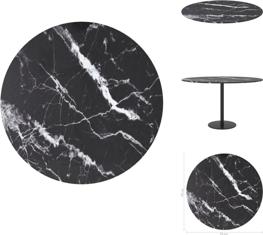 VidaXL Tafelblad Tafelbladen Vervangend Tafelblad Vervangende Tafelbladen Tafelblad Ø70x0 8 cm gehard glas met marmeren design zwart