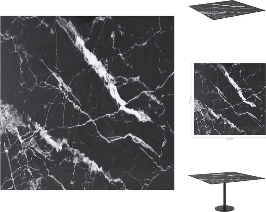 VidaXL Tafelblad Tafelbladen Vervangend Tafelblad Vervangende Tafelbladen Tafelblad 70x70 cm 6 mm gehard glas met marmeren design zwart