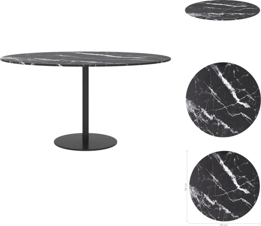 VidaXL Tafelblad Tafelbladen Vervangend Tafelblad Vervangende Tafelbladen Tafelblad Ø80x1 cm gehard glas met marmeren design zwart