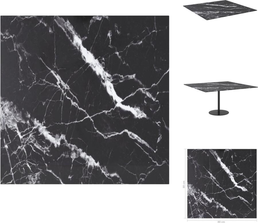 VidaXL Tafelblad Tafelbladen Vervangend Tafelblad Vervangende Tafelbladen Tafelblad 80x80 cm 6 mm gehard glas met marmeren design zwart